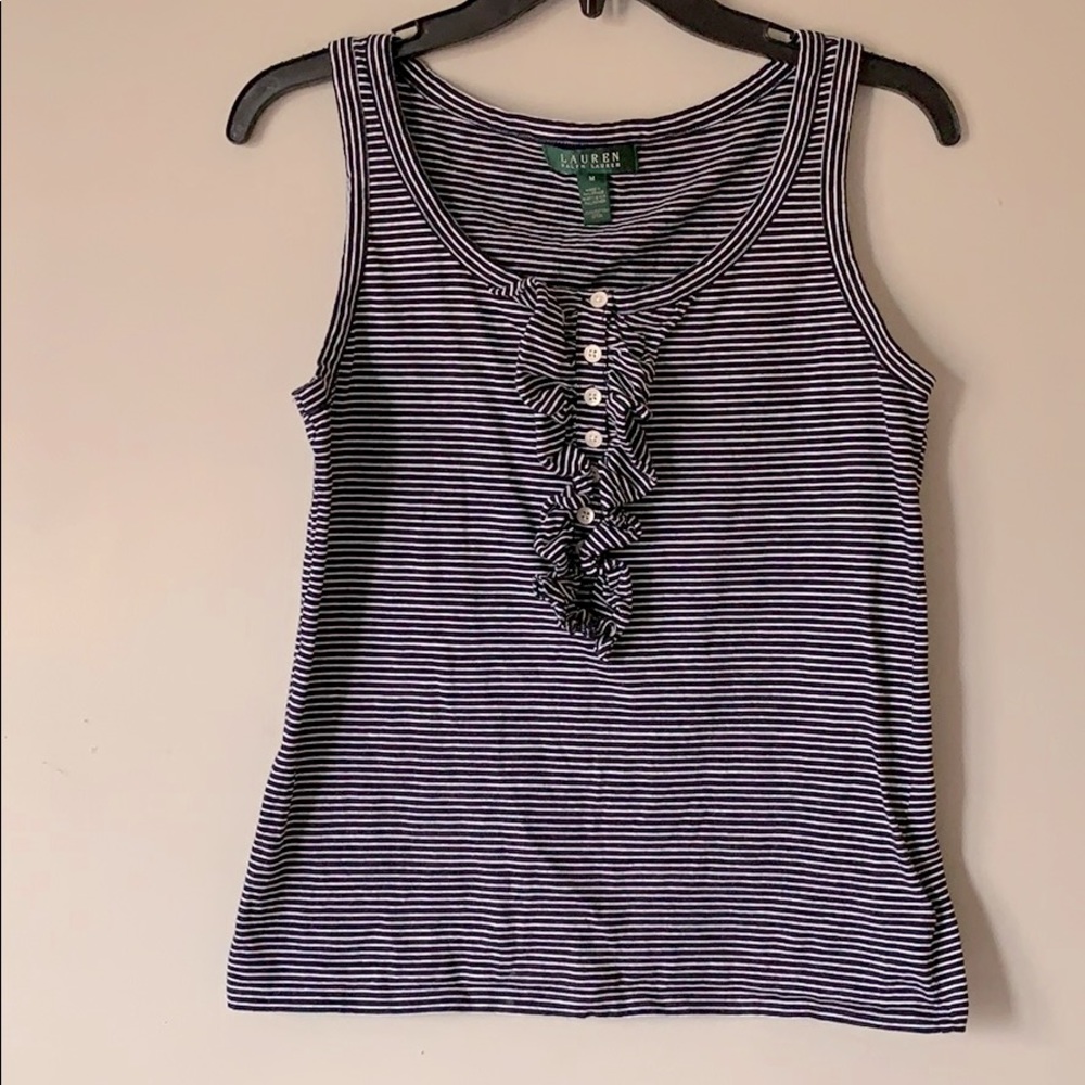 Horizontal Pin Stripe Ruffled Tank Top